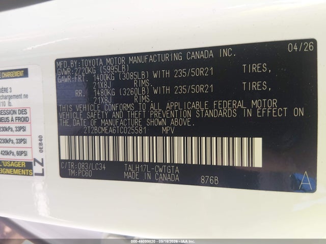 Продажа на аукционе авто 2026 Lexus Rx 500h F Sport Performance, vin: 2T2BCMEA6TC025581, номер лота: 46099820