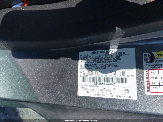 2012 Ford Mustang V6 Premium მანქანა იყიდება აუქციონზე, vin: 1ZVBP8AM9C5261653, აუქციონის ნომერი: 46099854