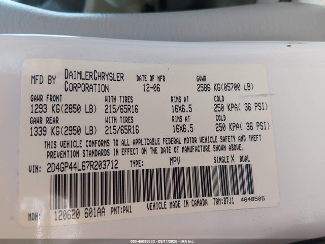 Продажа на аукционе авто 2007 Dodge Grand Caravan Sxt, vin: 2D4GP44L67R203712, номер лота: 46099882