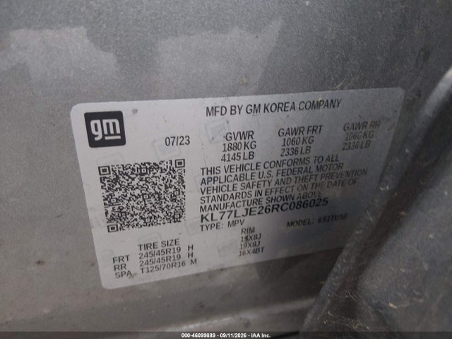 Aukcja sprzedaży 2024 Chevrolet Trax Fwd 2rs, vin: KL77LJE26RC086025, numer aukcji: 46099889
