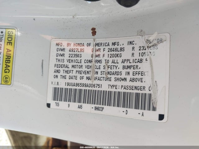 Aukcja sprzedaży 2009 Acura Tl 3.7, vin: 19UUA96599A006751, numer aukcji: 46099928