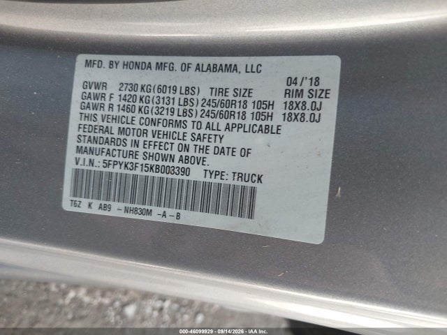 46099929 :رقم المزاد ، 5FPYK3F15KB003390 vin ، 2019 Honda Ridgeline Sport مزاد بيع