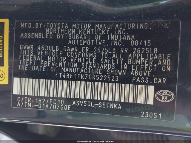 Toyota CAMRY LE 2016 4T4BF1FK7GR522523 Image 9