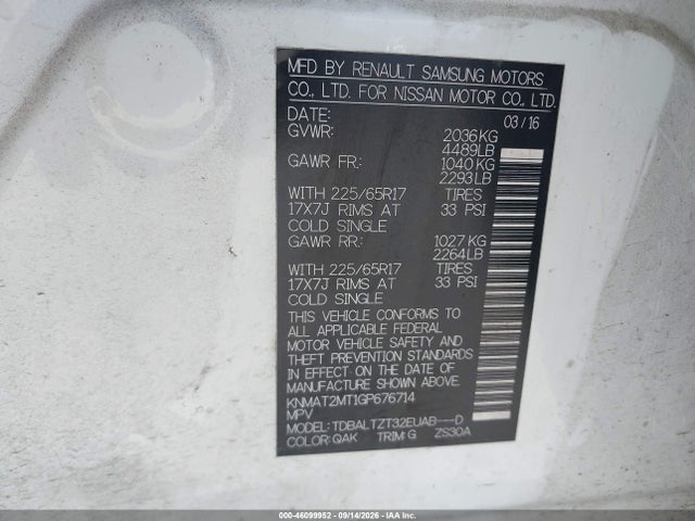 Nissan ROGUE SV 2016 KNMAT2MT1GP676714 Image 9