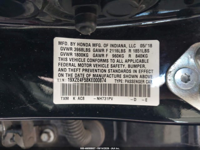 Продажа на аукционе авто 2019 Honda Insight Ex, vin: 19XZE4F58KE000874, номер лота: 46099957