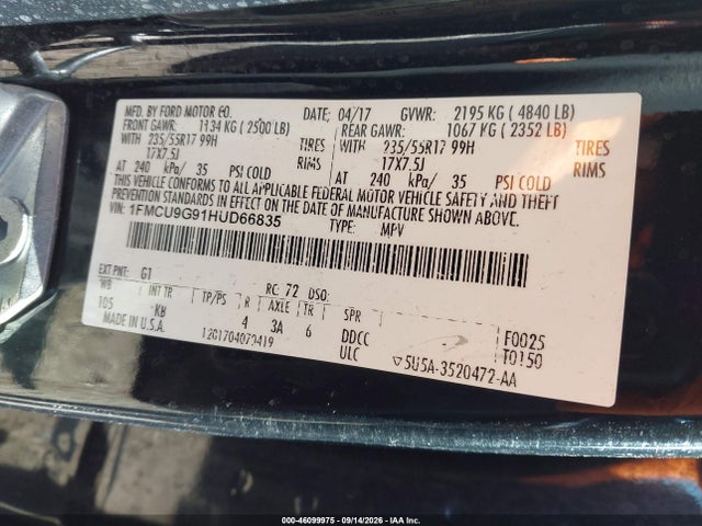 Ford ESCAPE SE 2017 1FMCU9G91HUD66835 Image 9