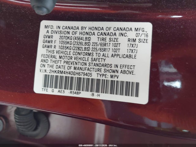 Honda CR-V SE 2016 2HKRM4H40GH679405 Image 9