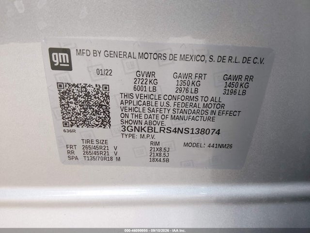 Aukcja sprzedaży 2022 Chevrolet Blazer Awd Premier, vin: 3GNKBLRS4NS138074, numer aukcji: 46099995
