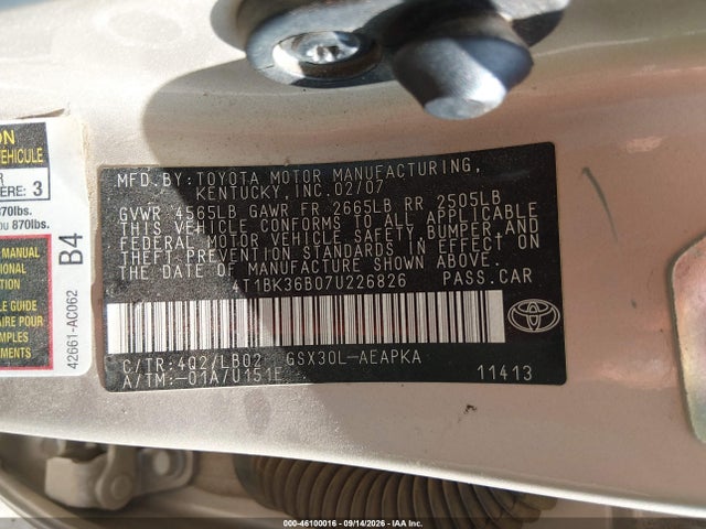 Продаж на аукціоні авто 2007 Toyota Avalon Limited, vin: 4T1BK36B07U226826, номер лоту: 46100016