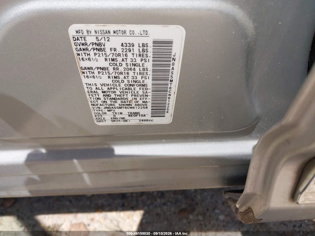 Aukcja sprzedaży 2012 Nissan Rogue S, vin: JN8AS5MT6CW612256, numer aukcji: 46100030