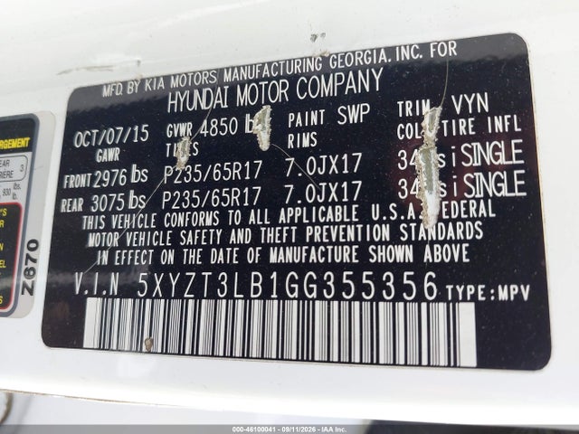 Продаж на аукціоні авто 2016 Hyundai Santa Fe Sport 2.4l, vin: 5XYZT3LB1GG355356, номер лоту: 46100041