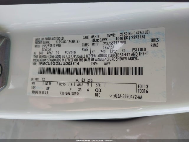 Ford ESCAPE SE 2018 1FMCU9GD8JUD08814 Image 9