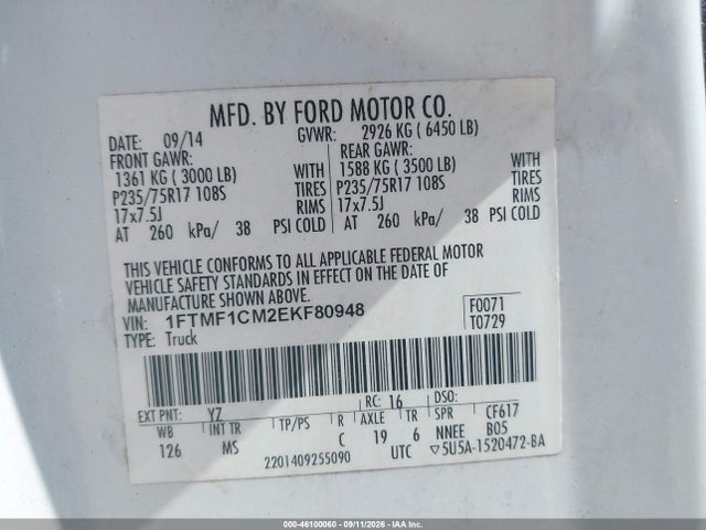 Ford F-150 Xlt 2014 1FTMF1CM2EKF80948 Image 9