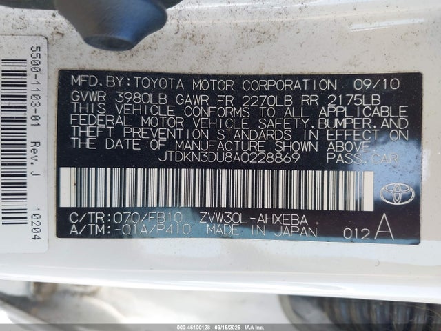 Продажа на аукционе авто 2010 Toyota Prius Iii, vin: JTDKN3DU8A0228869, номер лота: 46100128