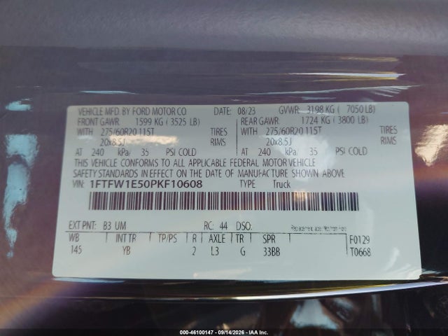 Продажа на аукционе авто 2023 Ford F-150 Xlt, vin: 1FTFW1E50PKF10608, номер лота: 46100147