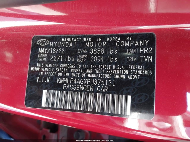 KMHLP4AGXPU375131 Hyundai Elantra Limited