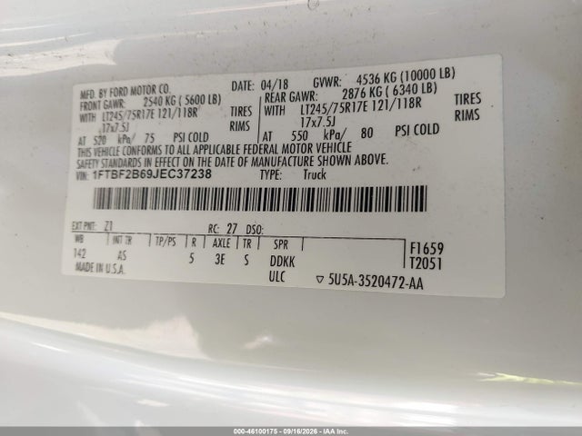 Продаж на аукціоні авто 2018 Ford F-250 Xl, vin: 1FTBF2B69JEC37238, номер лоту: 46100175