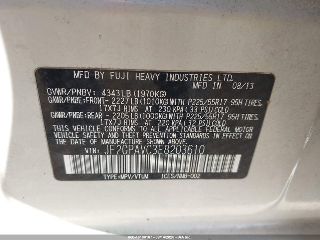 Продаж на аукціоні авто 2014 Subaru Xv Crosstrek 2.0i Premium, vin: JF2GPAVC3E8203610, номер лоту: 46100187