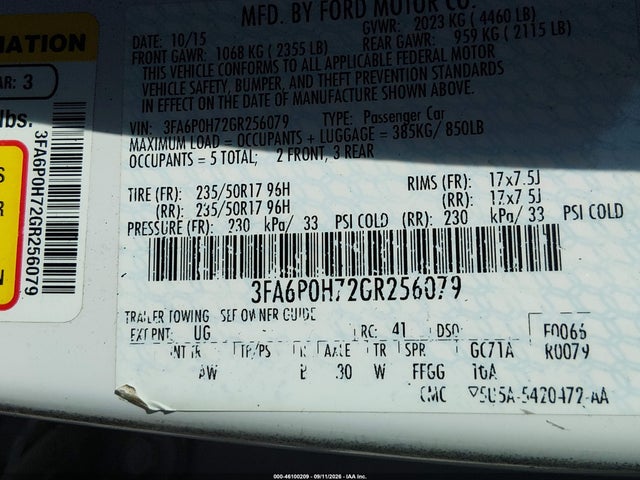 46100209 :رقم المزاد ، 3FA6P0H72GR256079 vin ، 2016 Ford Fusion Se مزاد بيع