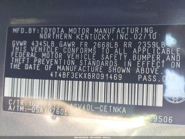 Aukcja sprzedaży 2011 Toyota Camry Le, vin: 4T4BF3EKXBR091469, numer aukcji: 46100248