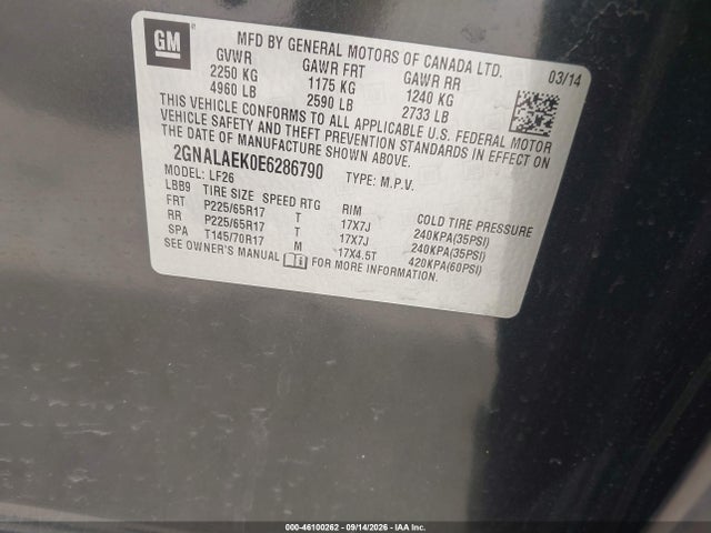 Продаж на аукціоні авто 2014 Chevrolet Equinox Ls, vin: 2GNALAEK0E6286790, номер лоту: 46100262