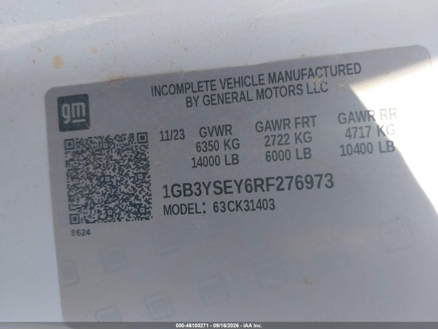 Продажа на аукционе авто 2024 Chevrolet Silverado 3500hd Chassis Work Truck, vin: 1GB3YSEY6RF276973, номер лота: 46100271