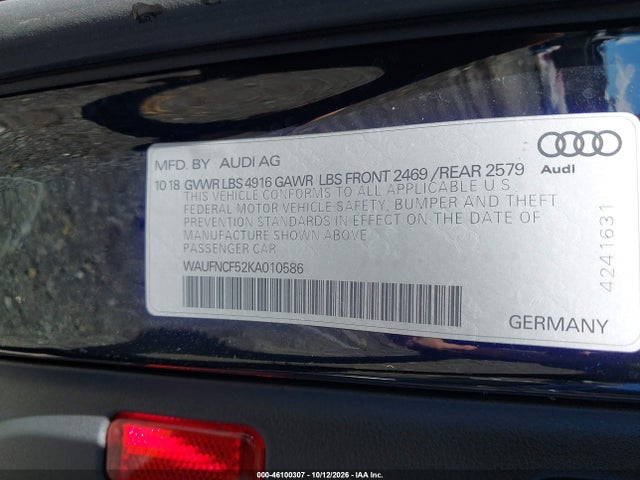 46100307 :رقم المزاد ، WAUFNCF52KA010586 vin ، 2019 Audi A5 45 Premium مزاد بيع