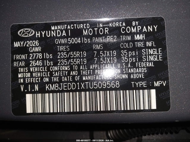 2026 Hyundai Tucson Hybrid Limited მანქანა იყიდება აუქციონზე, vin: KM8JEDD1XTU509568, აუქციონის ნომერი: 46100377