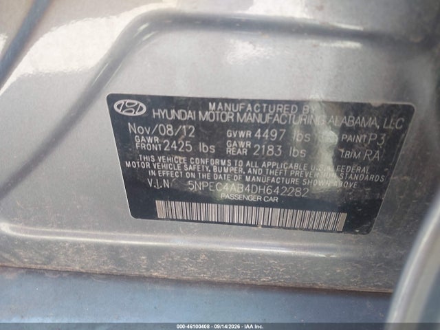 46100408 :رقم المزاد ، 5NPEC4AB4DH642282 vin ، 2013 Hyundai Sonata Limited 2.0t مزاد بيع