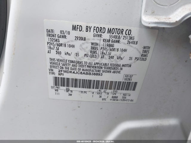 Aukcja sprzedaży 2010 Ford Edge Sel, vin: 2FMDK4JC8ABB38893, numer aukcji: 46100428