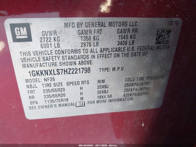 Aukcja sprzedaży 2017 Gmc Acadia Denali, vin: 1GKKNXLS7HZ221798, numer aukcji: 46100447