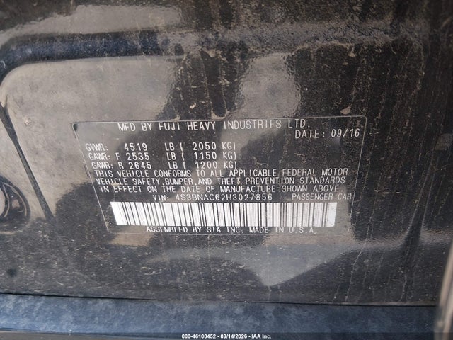 46100452 :رقم المزاد ، 4S3BNAC62H3027856 vin ، 2017 Subaru Legacy 2.5i Premium مزاد بيع