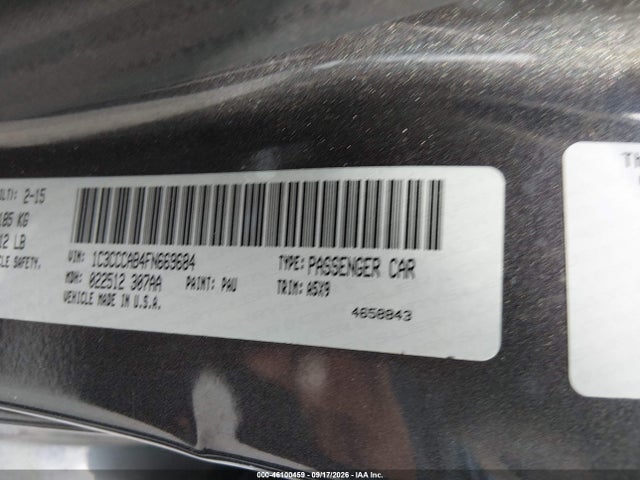 2015 Chrysler 200 Limited მანქანა იყიდება აუქციონზე, vin: 1C3CCCAB4FN669684, აუქციონის ნომერი: 46100459