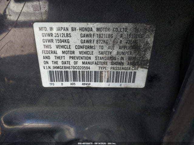 Aukcja sprzedaży 2013 Honda Fit Sport, vin: JHMGE8H67DC020594, numer aukcji: 46100470