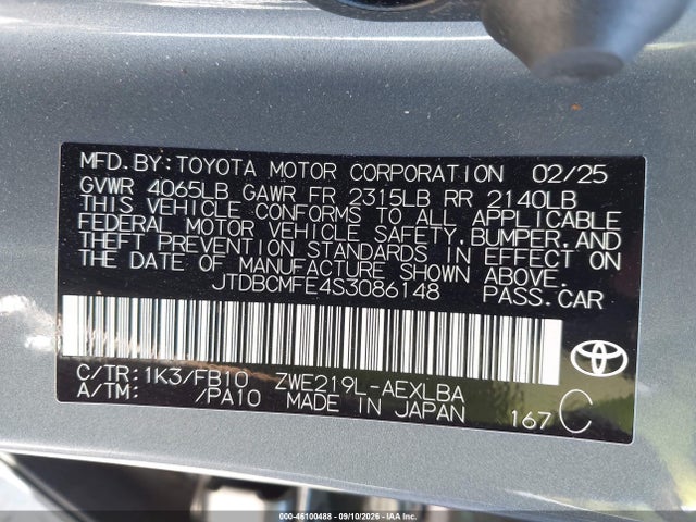 Toyota Corolla Hybrid Le 2025 JTDBCMFE4S3086148 Image 9