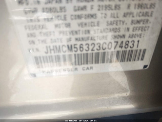 Aukcja sprzedaży 2003 Honda Accord 2.4 Lx, vin: JHMCM56323C074831, numer aukcji: 46100489