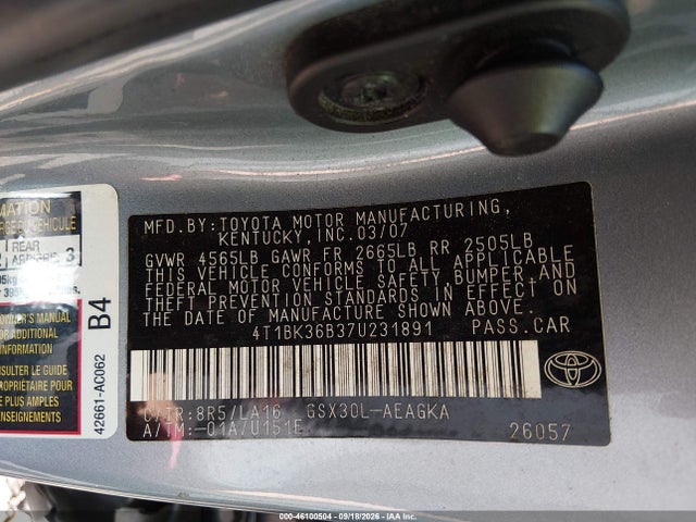 2007 Toyota Avalon Xls მანქანა იყიდება აუქციონზე, vin: 4T1BK36B37U231891, აუქციონის ნომერი: 46100504