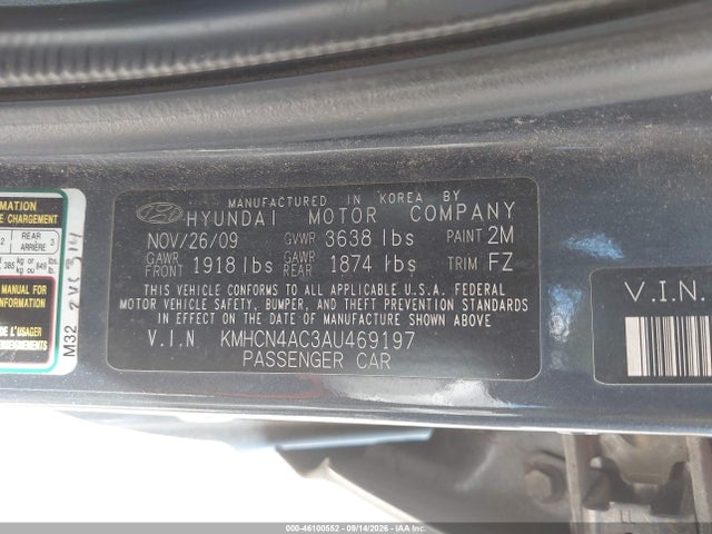 Aukcja sprzedaży 2010 Hyundai Accent Gls, vin: KMHCN4AC3AU469197, numer aukcji: 46100552