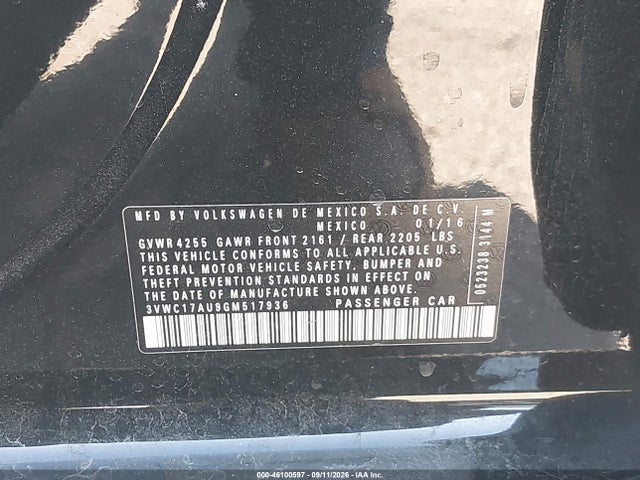 2016 Volkswagen Golf Sportwagen Tsi S 4-door მანქანა იყიდება აუქციონზე, vin: 3VWC17AU9GM517936, აუქციონის ნომერი: 46100597