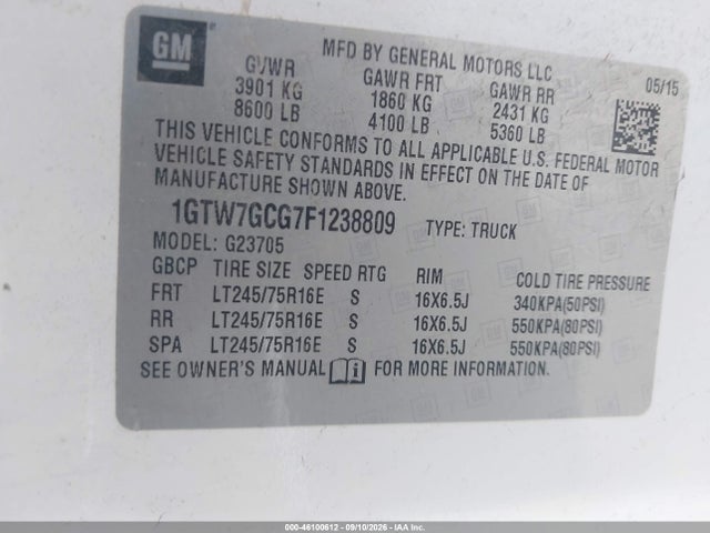 GMC Savana 2500 Work Van 2015 1GTW7GCG7F1238809 Image 9