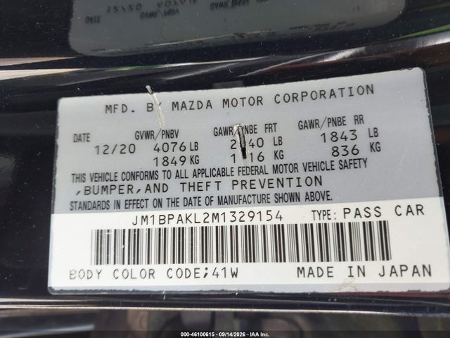 Продаж на аукціоні авто 2021 Mazda Mazda3 Select, vin: JM1BPAKL2M1329154, номер лоту: 46100615