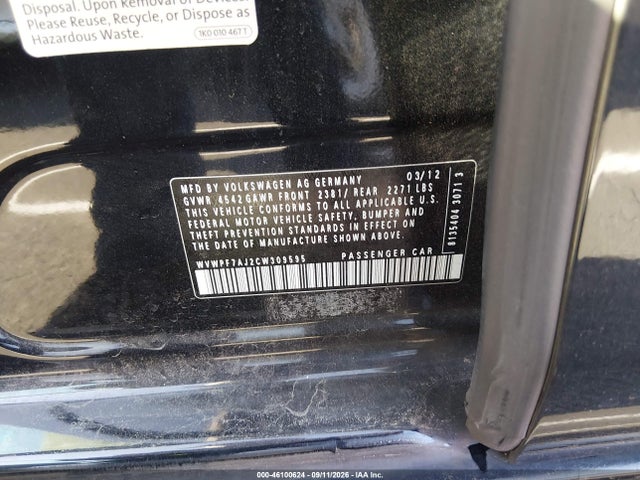 2012 Volkswagen Golf R 4-door მანქანა იყიდება აუქციონზე, vin: WVWPF7AJ2CW309595, აუქციონის ნომერი: 46100624