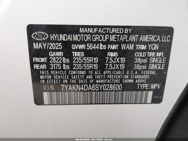 Продаж на аукціоні авто 2025 Hyundai Ioniq 5 Sel, vin: 7YAKN4DA6SY028600, номер лоту: 46100636