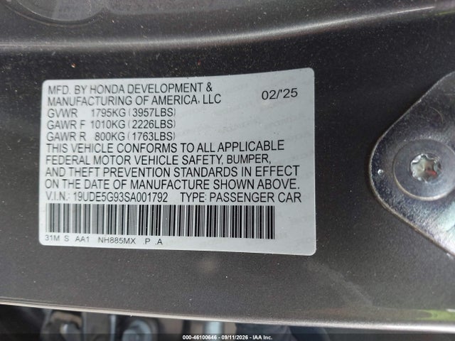 Aukcja sprzedaży 2025 Acura Integra Type S, vin: 19UDE5G93SA001792, numer aukcji: 46100646