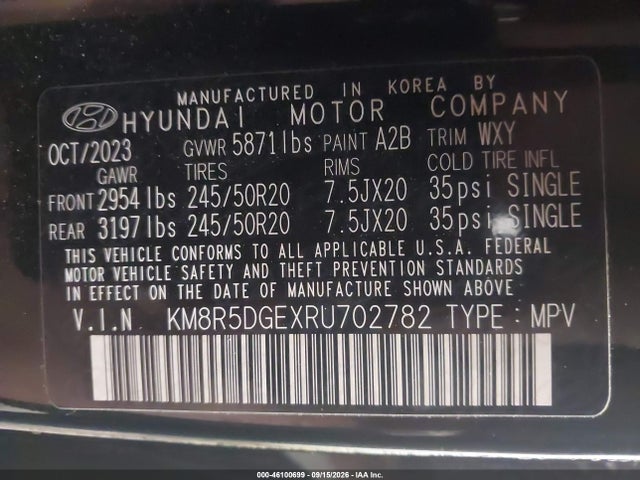 2024 Hyundai Palisade Limited მანქანა იყიდება აუქციონზე, vin: KM8R5DGEXRU702782, აუქციონის ნომერი: 46100699