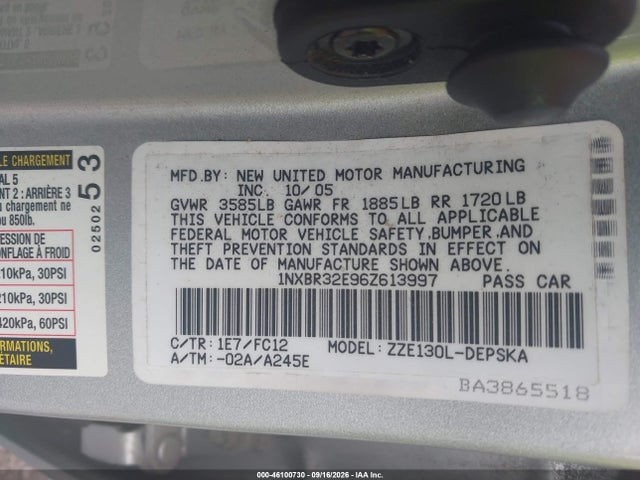 Продажа на аукционе авто 2006 Toyota Corolla S, vin: 1NXBR32E96Z613997, номер лота: 46100730