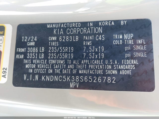 Auction sale of the 2025 Kia Carnival Mpv Ex, vin: KNDNC5K38S6526782, lot number: 46100736