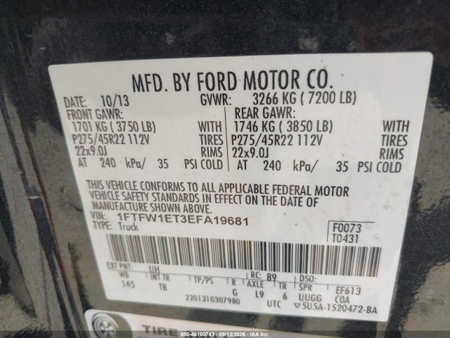 2014 Ford F-150 Limited მანქანა იყიდება აუქციონზე, vin: 1FTFW1ET3EFA19681, აუქციონის ნომერი: 46100743