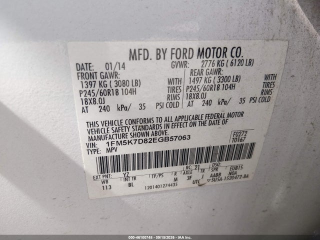 Продажа на аукционе авто 2014 Ford Explorer Xlt, vin: 1FM5K7D82EGB57063, номер лота: 46100748