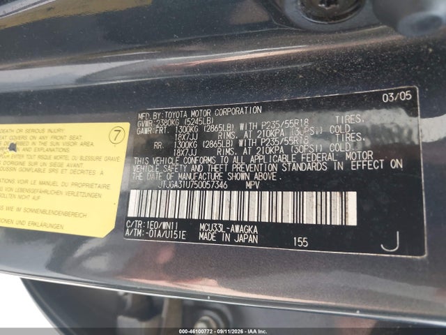 Aukcja sprzedaży 2005 Lexus Rx 330, vin: JTJGA31U750057346, numer aukcji: 46100772